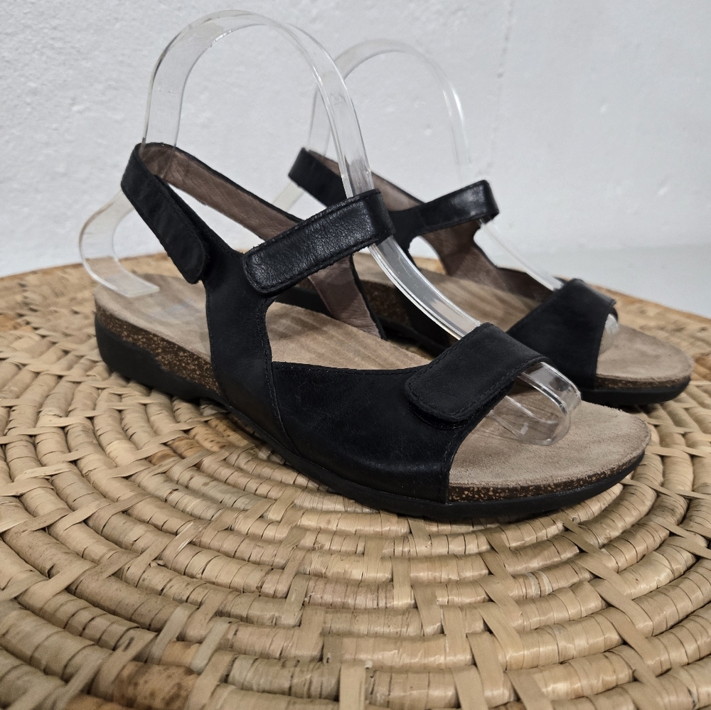 Dansko Black Leather Open-Toe Sandals